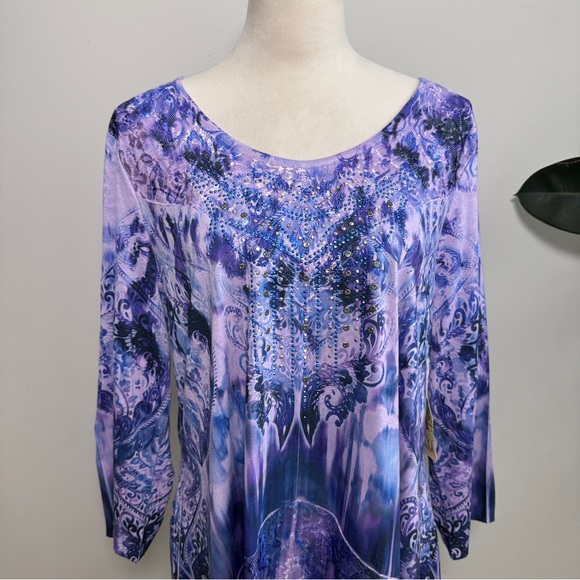 One World Purple Tie Dye Embellished Lace Asymmetrical Tunic XL - Picture 4 of 10
